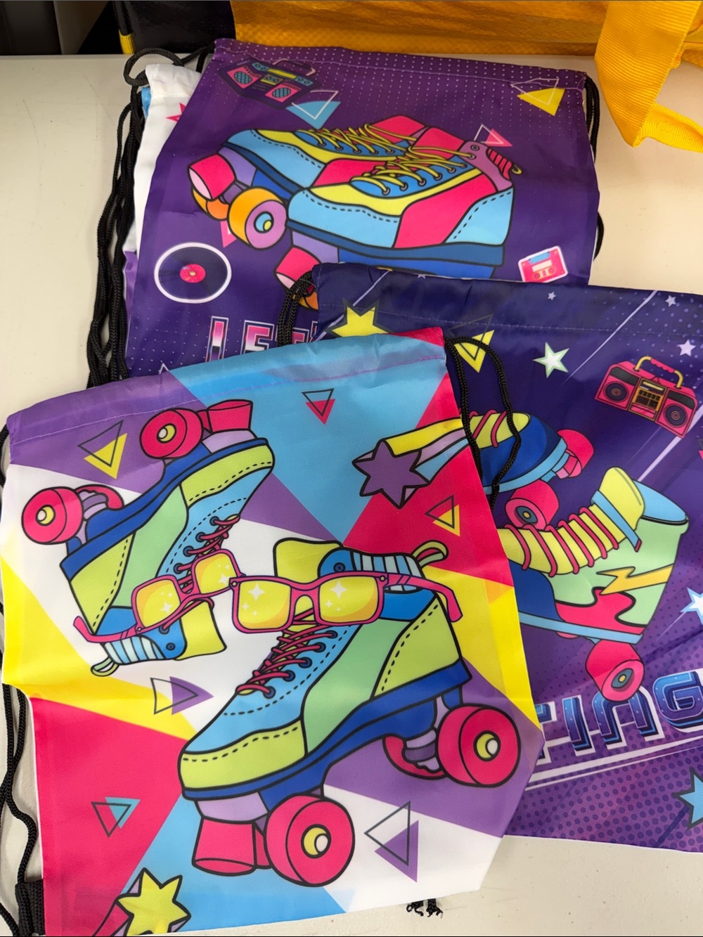 Kids Neon Roller Skate Drawstring Bags 7 count - Multicolor backpacks favors new